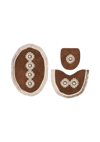 Queen Sarmaşik Şekilli Nakişli 3 Lü Set Koyu Kahve