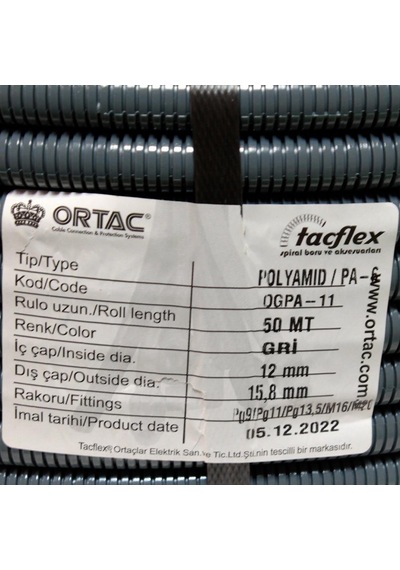ORTAÇ PG-11 OGPA-11 POLYAMİD GRİ SPİRAL BORU ( 50 Metre )
