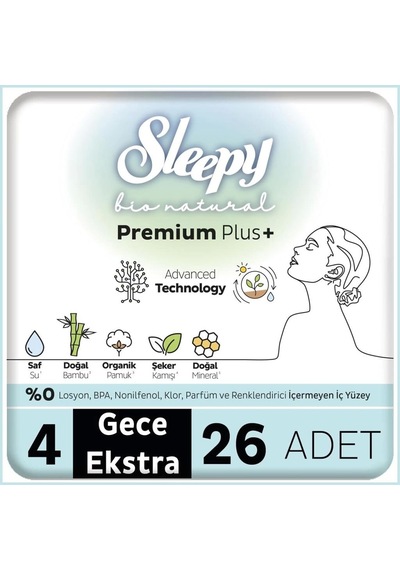 Mey İthalat Bio Natural Premium Plus Mega Ekstra Gece Ped 26 Adet