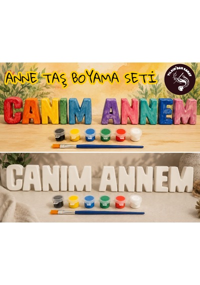 Anne Hediyesi Taş Boyama Seti 10 Obje + 6 Renk Boya + 1 Fırça + Boyama Sertifikası