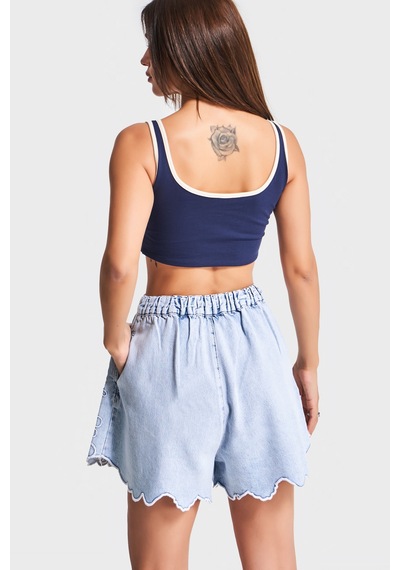 Kadın Lacivert Renk S5-56 Süper Esnek Kumaş Crop Fit Askılı Sporcu Büstiyer