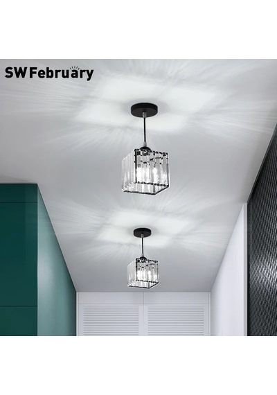 Luna Lighting  Modern Luxury Sarkıt Avize Hol Antre Siyah Kristal Taşlı Avize Siyah