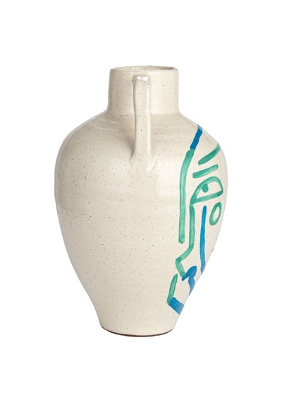 El Yapımı Soyut Yüz Terracotta Vazo Çok Renkli