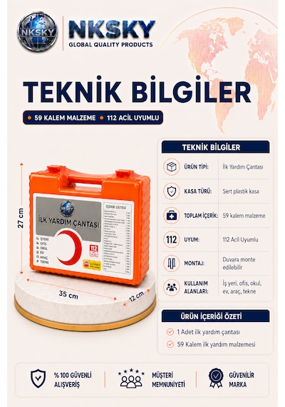 Nksky Ultra İlk Yardım Çantası Duvara Monte Ecza Dolabı İş Yeri Ofis Araç Ev İçin İlk Yardım Seti