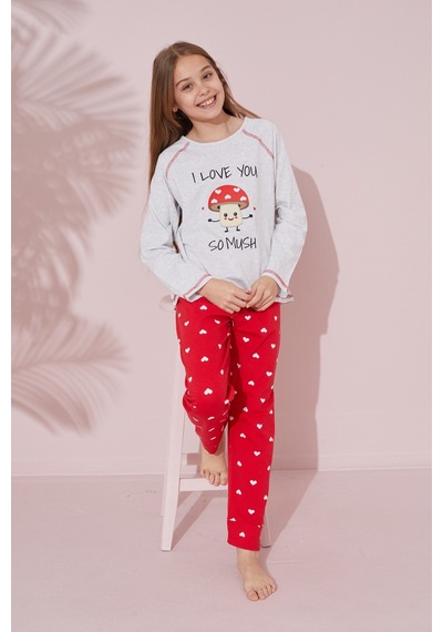 Siyah İnci Pamuklu Örme Pijama Takım 24241105 Gri