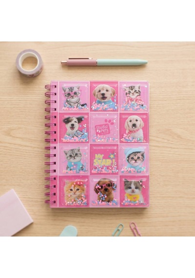 Bakgelal Studio Pets Lisanslı Hareketli Pullu Kapaklı Spiralli Defter Kedi Köpek Desenli Pembe Çocuk Defteri - 9019742809650 124-Pembe
