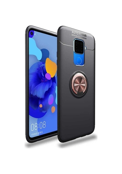 Huawei Mate 30 Lite Kılıf Zore Ravel Silikon Kapak Siyah-Rose Gold