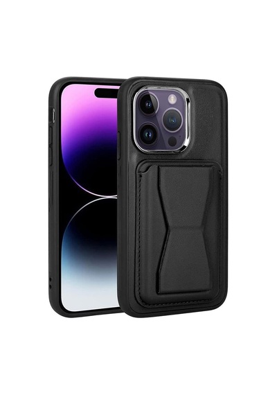 Apple İçin Uyumlu İphone 14 Pro Kılıf Kartlıklı Standlı Pu Deri Memo Kapak Siyah Çok Renkli