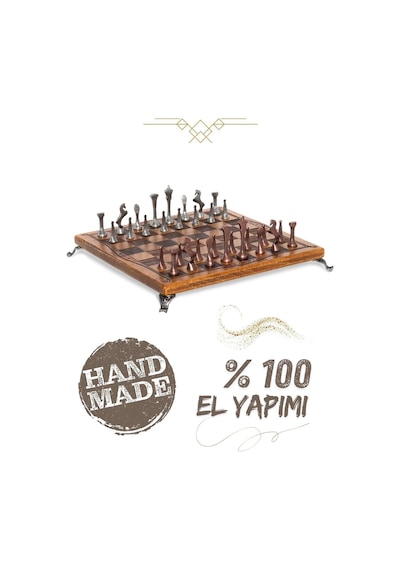 Mc34 Metal Satranç Takımı Gerçek Kayın Ağacı Satranç Tahtası - 25x25cm Antik Metal Taşlar