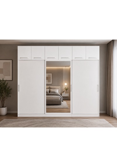 Luma Tamamı Mdf Sürgü Kapaklı Dolap Gardırop Yüklüklü Beyaz 180 Cm