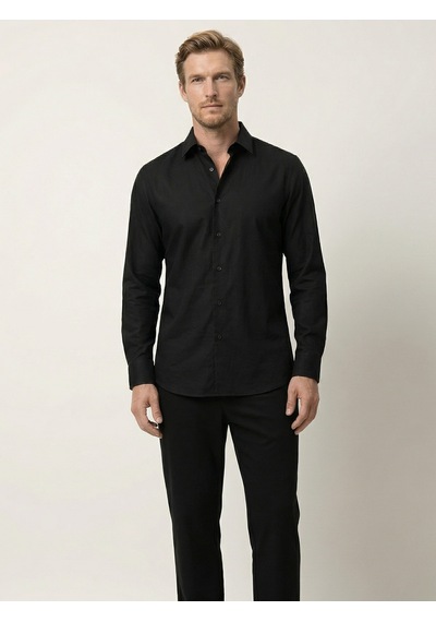 Xint Siyah Pamuk Dokulu Slim Fit Gömlek 700996 SİYAH