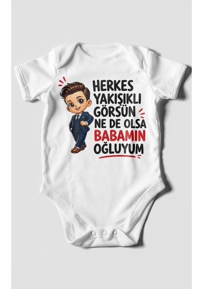 Morivokids Babaya Özel Kısa Kollu Bebek Body %100 Pamuk Zbn179-kk Beyaz