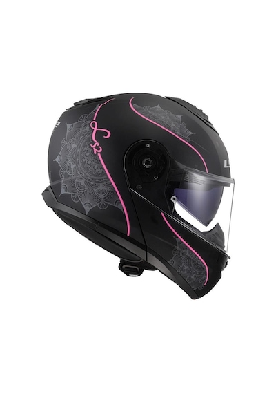 Ls2 Strobe2 Lux Çene Açılır Motosiklet Kaskı Mat Siyah - Pembe