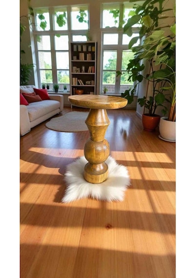 Simillo Tekli Masif Ahşap Yan Sehpa Doğal Koyu Ceviz Renkli Mantar Model - Mushroom Side Table Koyu Ceviz
