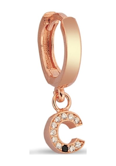Ç Harfi Sallantılı 925 Ayar Gümüş Rose Tek Küpe - 12083802 Rose Gold