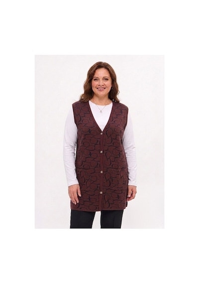 Onno Style Women Kalp Desenli Düğmeli Klasik Çelik Örgü Triko Yelek Bordo