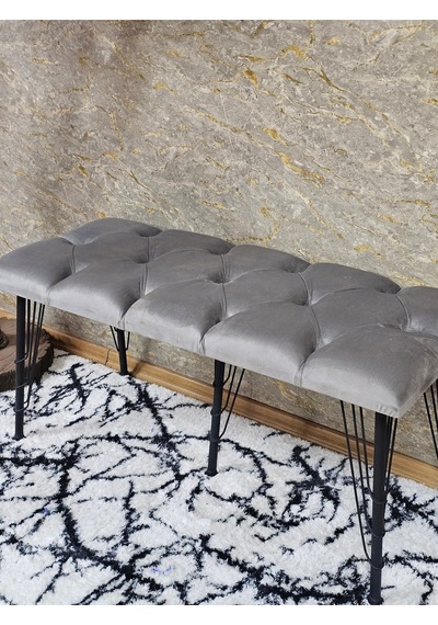 Zafir Metal Siyah Tel Ayaklı 100 Cm Puf Bench - Puf - Bench - Oturak - Mutfak Oturağı - Antre Oturağı Gri