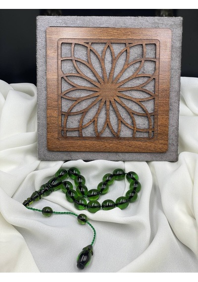 Efe Boy Arpa Kesim Zümrüt Yeşili Ateş Kehribar Tesbih 13x15 Mm Yeşil