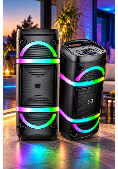 Bs-115 Kablosuz Mikrofonlu Bluetooth Hoparlör Çift 8 Inç Rgb Işıklı Karaoke Tws Usb Destekli