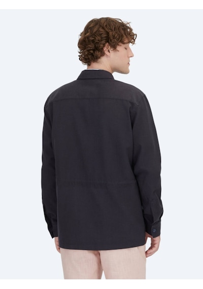 Kip Lacivert Oversize Fit Dokuma Pamuk Karışımlı Overshırt Lacivert