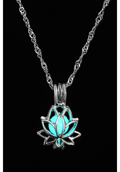 Karanlıkta Parlayan Mavi Lotus Çiçek Kolye Bbk34 Altın
