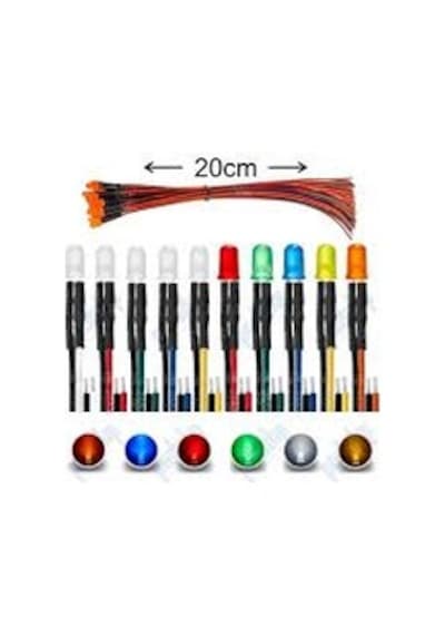 5 Adet 12 V Mavi Diffüz Led 20 Cm Kablolu Mavi