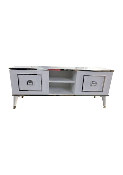 Evimeaksesuar 140 Cm Cnc Kesim Eko Tv Sehpası & Ünitesi - Beyaza Nikel