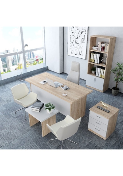 Plus 4'lü Ofis Takımı  Model 7 Meşe Beyaz