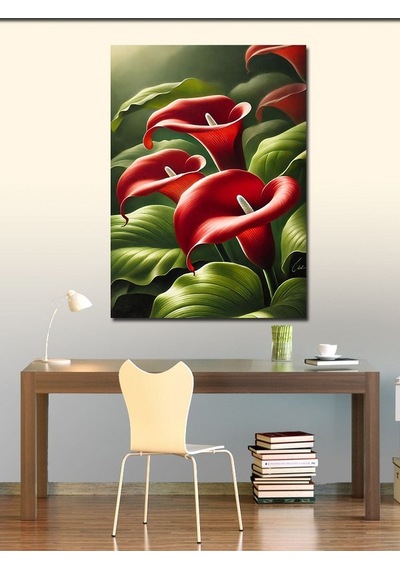 Kanvas Tablo Kırmızı Calla Lily Çiçekleri 100cmx140cm