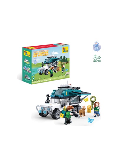 Ogi Mogi Toys Eğitici Bloklar Işıklı Mavi Karavan 298 Parça,  Yapı Seti