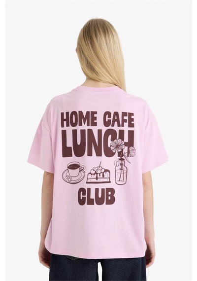 Defacto Oversıze Sırt Baskılı Pembe Kadın T-shirt G2510ax/pn606 Pembe