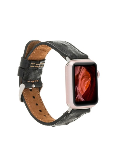 Apple Watch Uyumlu Deri Kordon 42-44-45mm De5 Siyah Diğer