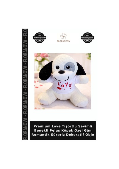 Premium Love Tişörtlü Sevimli Benekli Peluş Köpek Özel Gün Romantik Sürpriz Dekoratif Obje Çok Renkli