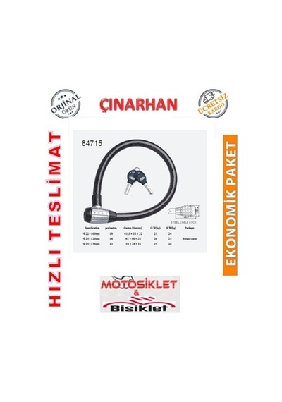 Motosiklet Halat Kilit 25 Mm Kalınlık 1.5 Mt Uzunluk Gece Işıklı N11.1681