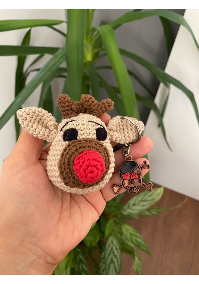 Geyik Figürlü %100 El Yapımı Hediyelik Amigurumi Anahtarlık Zarif Broş Kadın Parfümü Yılbaşı Paketi Noel Baba2