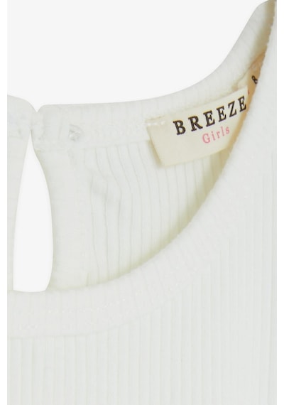 Breeze Kız Çocuk Tişört Frfırlı Düğmeli 7-12 Yaş, Ekru-Ekru