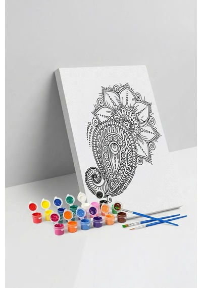 Şal Desenli Mandala Tuval Boyama Seti 40x50 Cm