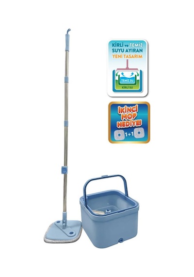 Flora Kare Spin Mop Set Temiz Ve Kirli Suyu Ayıran Mikrofiber Döner Temizlik Seti 1+1 Mop