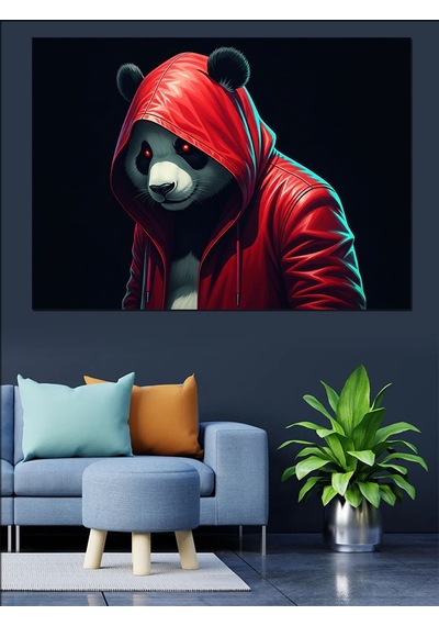 Kırmızı Kapüşonlu Panda Dekoratif Kanvas - Mdf Ahşap Tablo