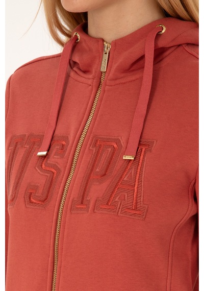U.S. Polo Assn. Kadın Kiremit Fermuarlı Kapüşonlu Basic Sweatshirt 50307769-VR026