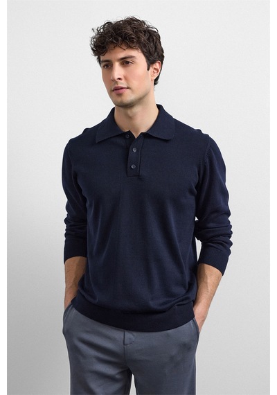 Back And Bond Lacivert Relaxed Fit Polo Yaka Triko Kazak