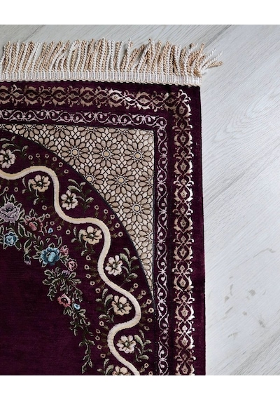 Kadife Astarlı Seccade Ve Kristal Tesbih Özel Kutulu Lüks Hediyelik Çeyizlik Set Mürdüm