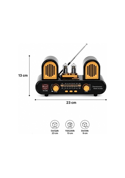 Yeni Nesil Radyo Usb Sd Fm Aux Bluetooth Müzik Kutusu Retro El Tutamaçlı Şarj Edilebilir M113 Koyu Kahve Rx-998 - Siyah