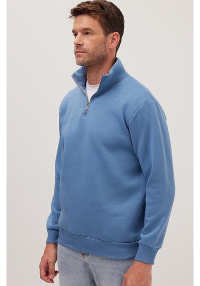 Tudors Unisex Relax Fit Rahat Kesim Pamuklu İçi Polarlı Yarım Fermuarlı Petrol Mavi Dik Yaka Sweatshirt-35158 Petrol Mavi Tudors Unisex Relax Fit Rahat Kesim Pamuklu İçi Polarlı Yarım Fermuarlı Petrol Mavi Dik Yaka Sweatshirt-35158 Petrol Mavi