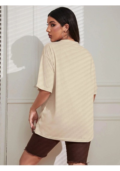 Flood Of Style Kadın Bej Tasmanıa Baskılı Oversize Bisiklet Yaka Tshirt