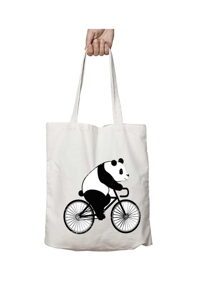 Art Hediye Panda Bisiklet Süren Panda İki Taraf Kalıcı Yıkanabilir Okul Plaj Omuz Bez Çanta Çok Renkli