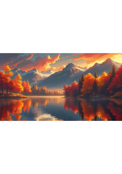 Doğa Ve Manzara Yatay Sakin Göl Sonbahar Tonları Gerçekçi Derinliğe Sahip 07 Çerçevesiz 90x60cm Pvc Tablo