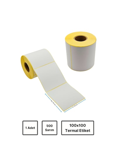Termal Barkod Etiketi 100x100mm 1 Rulo 500 Sarım Ribonsuz Kargo, Depo Termal Yazıcılar 1