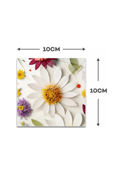 Gökçeoğlu Cam Bardak Altlığı Flower Mix 4'lü Takım 10cm X 10cm Çok Renkli
