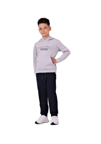 Mnk Baby & Kids Erkek Çocuk Worldwide Winner Nakışlı Kanguru Cepli Kapüşonlu Eşofman Takımı Açık Gri